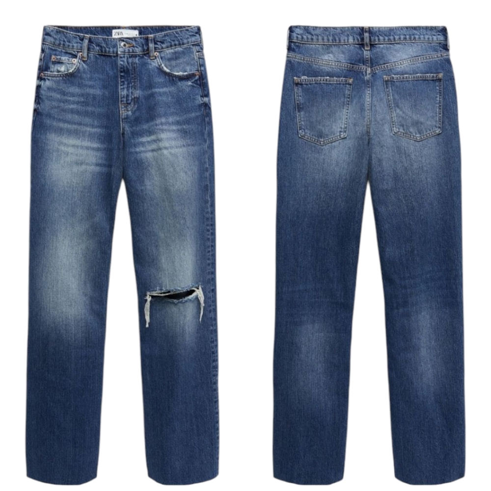 Zara 90s Full Length Blue Demin Distressed Jeans Womens Size 2